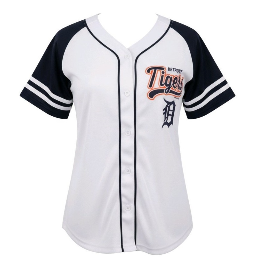 Detroit Tigers Womens Baseball Jersey White Navy Blue Campus Lifestyle Size M